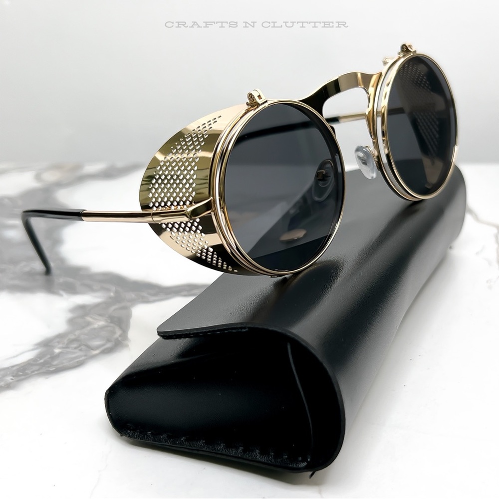 ✬ Men’s Unisex Gold Plated Steampunk Sporty Sunglasses Glasses Shades